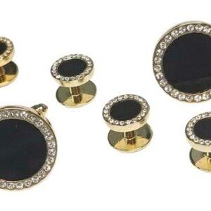 Genuine Onyx Center with Pavé Crystals Bezel Cufflinks and Studs
